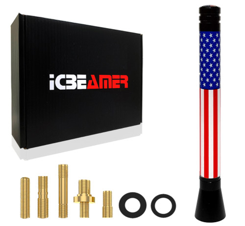 ICBEAMER 5" Mini United States Country Flag Patriotic Style Aluminum Universal Auto Vehicle Car Radio Antenna 1 pc