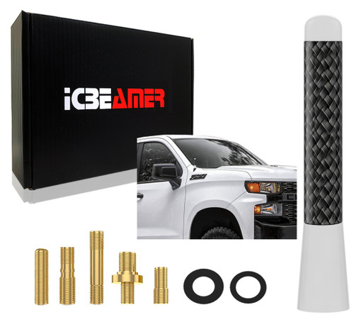 ICBEAMER 3 inch Mini Racing Style Car Aluminum Auto Radio Antenna with Carbon Fiber Fit Most Vehicle :White Color [1pc]