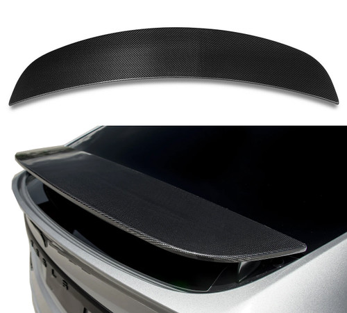 ICBEAMER Carbon Fiber Spoiler Cover Cap Gloss Finish w/ Weatherproof 3M Tape on Original Wing Fit: Tesla Model X 2016-20