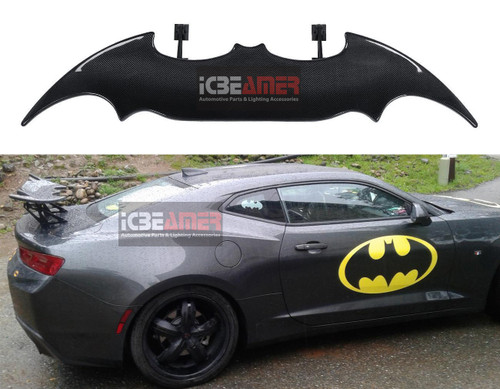 ICBEAMER 55" Batman STYLE Real Carbon Fiber Adjustable Rear Trunk Auto Spoiler Wing w/ Rear Brake LED Stop Light Strips