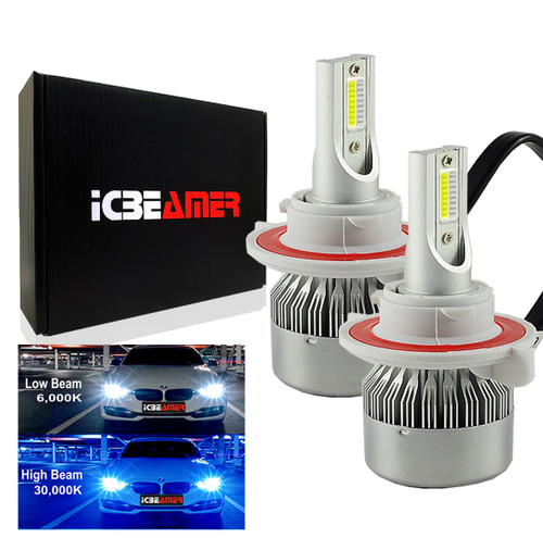 ICBEAMER H13 7200lm  Canbus COB LED Replace Halogen 3 colors in 1 Bulb 6000K White 10000K 30000K Dark Blue Headlight