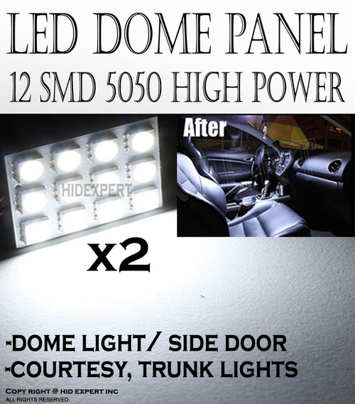 2 x Super White 12-SMD LED Panel High Power Lights Interior Map/Dome/Door Light