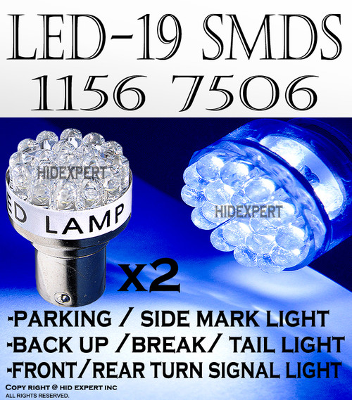 2 pcs Super BLUE 19 Led Bulbs For Turn Signal Light 1156 7506 A368