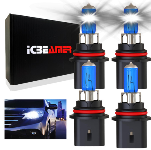 ICBEAMER Super White 9004 HB1 Halogen Headlight Bulbs - 2 Pairs, 12V 100W, Easy Direct Replacement for Brighter, Clearer Driving
