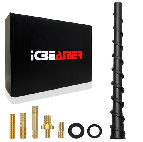 ICBEAMER 7" Matte Black Spiral Flexible Rubber Antenna - Universal Fit for Trucks, Cars, SUVs - Metal Copper Interior, Steel Coil, Car Wash Safe - Replacement Antenna [1pc Pack]