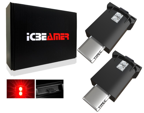 ICBEAMER 2 Gen Type C Adapters USB Atmosphere Adjustable Brightness LED Light, [Color: Red] Smart Interface Plug-in Miniature LED Night Light Car Trunk Ambient Laptop Keyboard Home Office Decoration