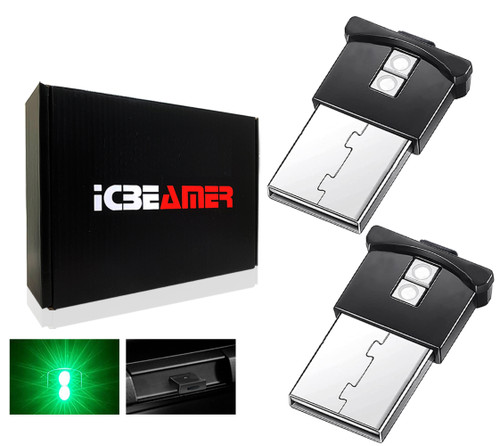 ICBEAMER 2 Gen Smart USB 5V Green Color Interface Plug-In Miniature Night light LED Car Interior Trunk Ambient Atmosphere Laptop Keyboard Light Home Office Decoration Night Lamp,Adjustable Brightness