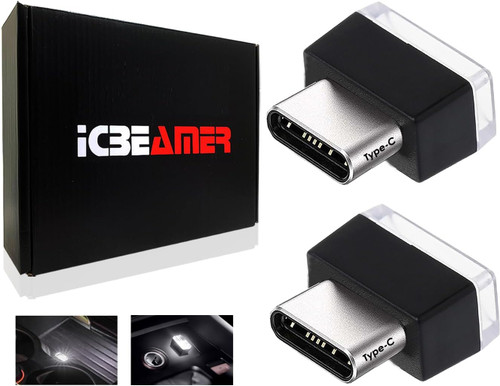 ICBEAMER Type C Adapters Atmosphere Light, [Color: White] Universal Interface Plug-In Miniature Night light LED USB Car Interior Trunk Ambient (4pcs)