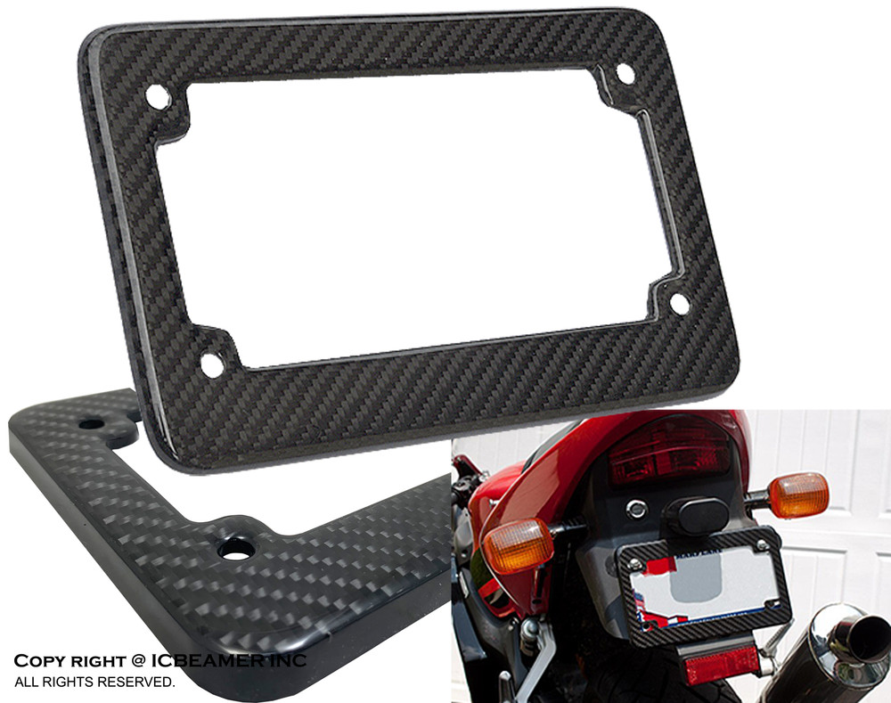 JDM Motorcycle Carbon Fiber License Plate Frame Universal Fast Shipping, image size:1000x789