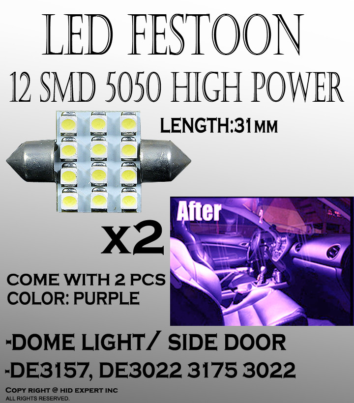 ABL 2 x Purple 31mm DE3175 DE3022 12-SMD LED Bulbs For Dome Light A112 ...