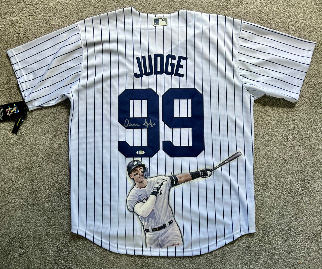Aaron Judge NY Yankees PinStripe Signed Hand Painted Original Jersey Beckett