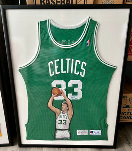 Boston Celtics Larry Bird Signed Original Hand painted Jersey By artist Doo S Oh Framed