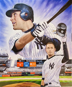 Derek Jeter Original Sports Art On Canvas is 20"x24" stretched & is a one of a kind original