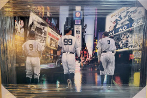 New York Yankees Unsigned Collage On Canvas Ruth,Judge,Maris Framed 38" x 27"