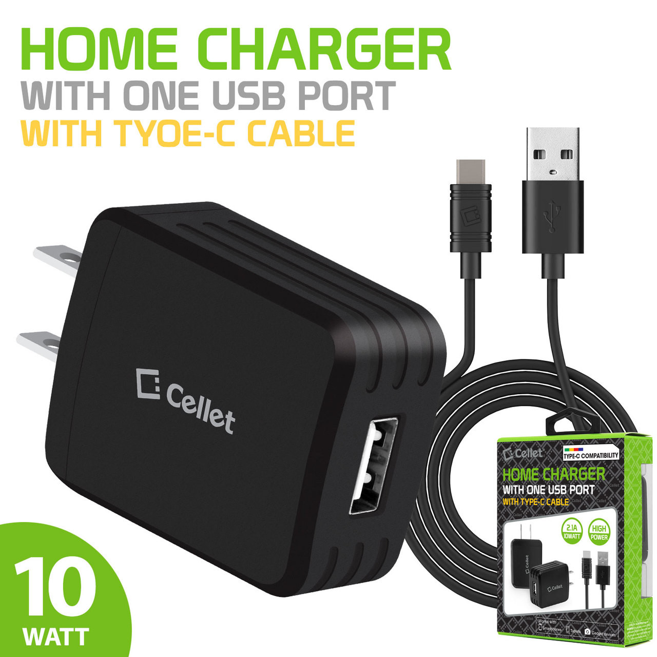 Wall/Travel Charger [Type -C] High Power USB Home Charger, CyonGear 2 ...