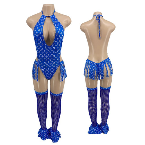 Royal Blue Summer is Not Over 1 piece with Leg Gators