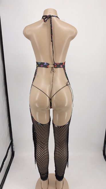 BLACK " REVERSE COWGIRL " ONE PIECE FISHNET WITH THONG