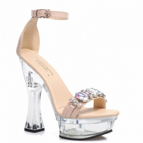 14cm Flash Rhinestones Stripper Sandals Coarse heel AB Crystal Ankle Strap Exotic Dance Shoes V-006