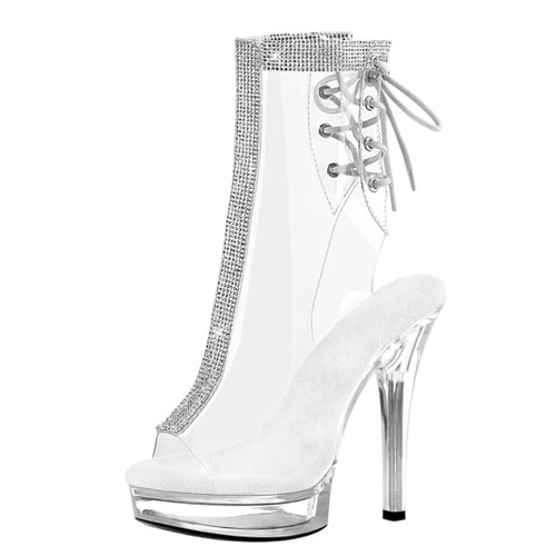 5 Crystal High Heel Shoes Platform Stripper Sexy Ankle Boot