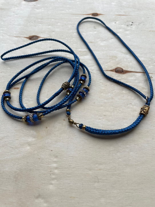 Handmade beaded lead blue toy with blue and gold beads(BL33)