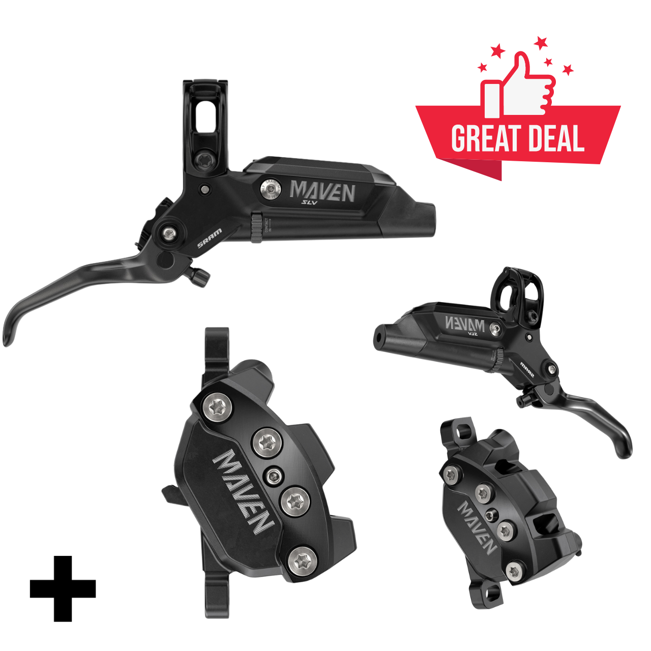 SRAM Maven Silver Disc Brake Set 4-Piston Caliper Aluminum Lever