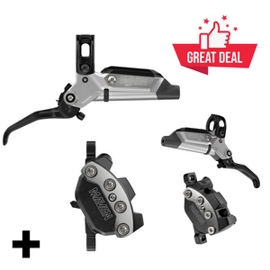 SRAM Maven Ultimate Stealth Disc Brake Set 4-Piston Caliper Aluminium Lever Titanium Hardware Clear Anodized at Day Zero SRAM Maven Ultimate Stealth Disc Brake Set 4-Piston Caliper Aluminium Lever Titanium Hardware Clear Anodized at Day Zero