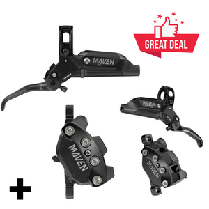 SRAM Maven Silver Disc Brake Set 4-Piston Caliper Aluminum Lever Stainless Steel Hardware Black at Day Zero SRAM Maven Silver Disc Brake Set 4-Piston Caliper Aluminum Lever Stainless Steel Hardware Black at Day Zero