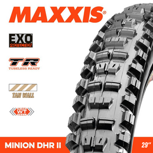 Maxxis Minion DHR II 29 x 2.40 WT EXO TR Tan Wall Foldable MTB Tyre Maxxis Minion DHR II 29 x 2.40 WT EXO TR Tan Wall Foldable MTB Tyre