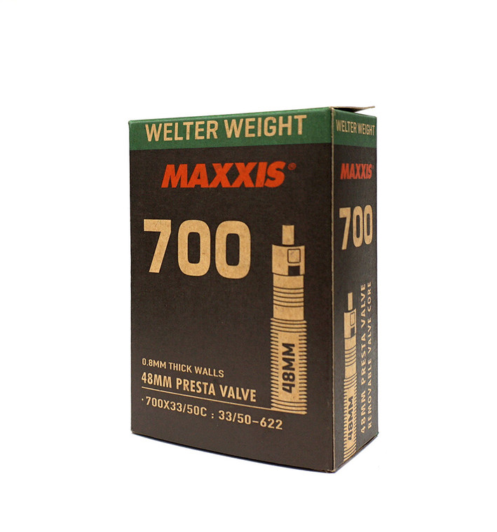 Maxxis Welterweight 700 x 33/50 FV 0.8mm Wall 48mm Presta Removable Valve Core 128g Tube