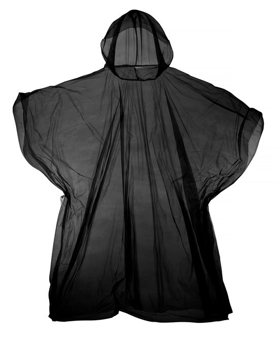 Emergency hooded plastic poncho