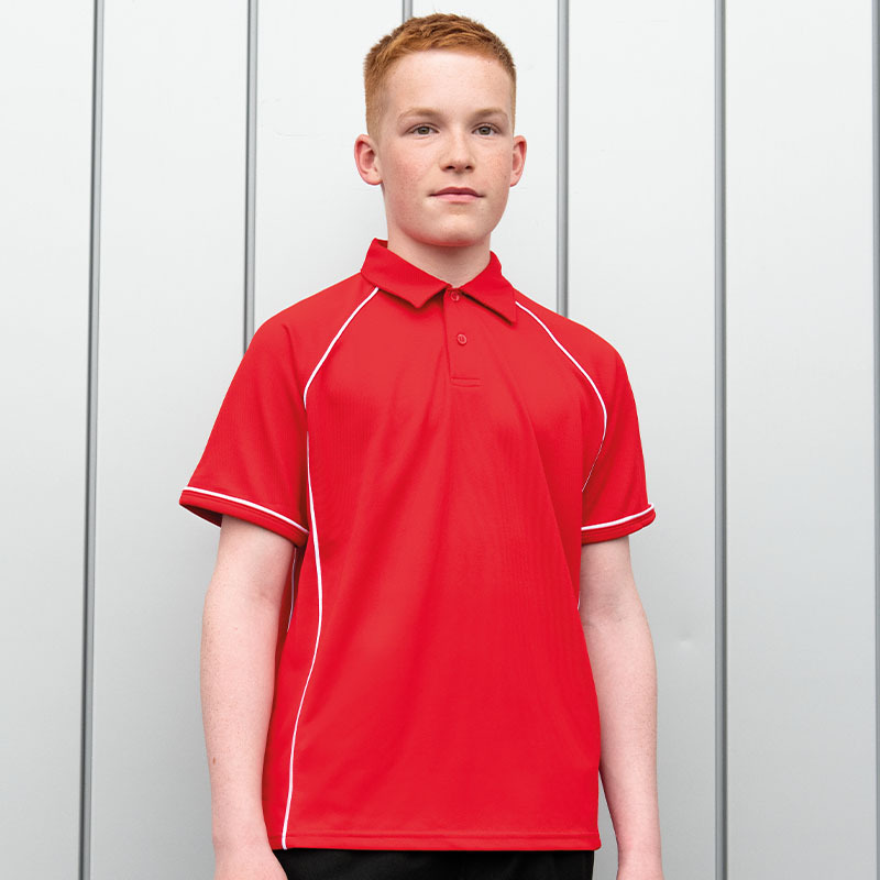Kids piped performance polo