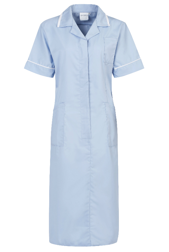 Curve - Classic Healthcare Dress with Action Back - Pale Blue/White