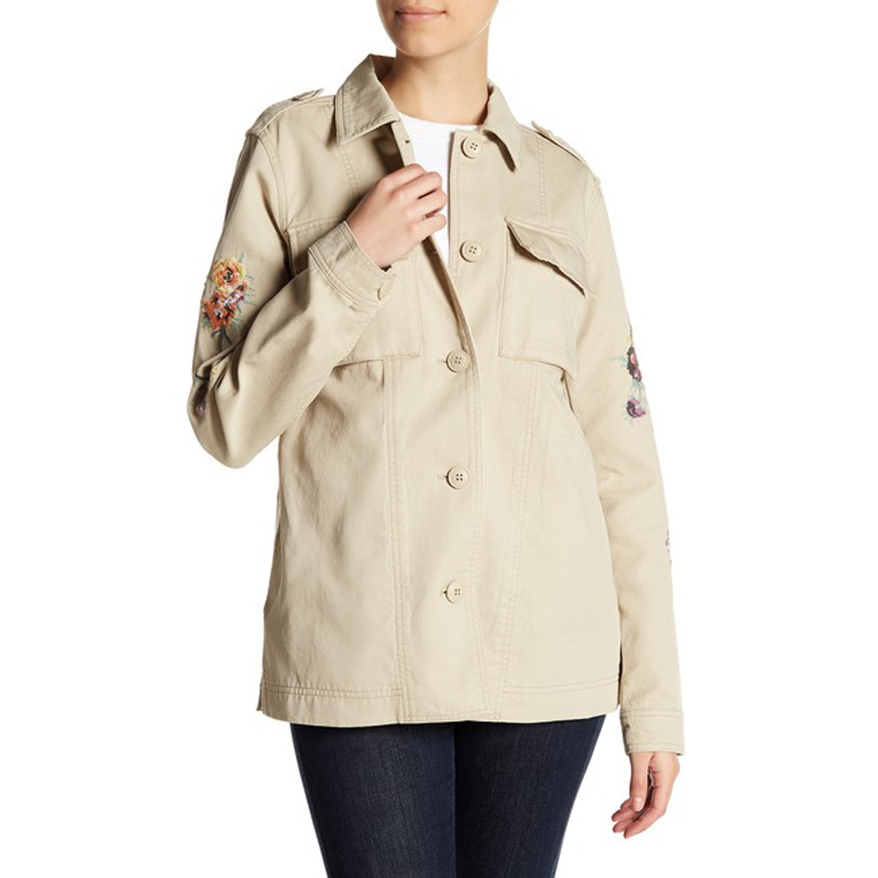 Levi's Embroidered Sleeve Jacket, Sand, Medium - Discount Scrubs and Fashion