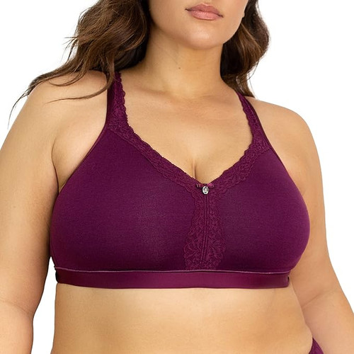 Curvy Couture Women's Cotton Luxe Unlined Wire-Free Bra, Purple Velvet, 36DD