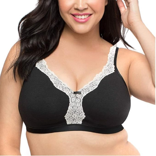 Curvy Couture Women's Cotton Luxe Unlined Wire-Free Bra, Black, 36C