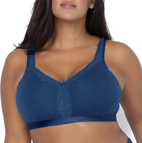 Curvy Couture Women's Cotton Luxe Unlined Wire-Free Bra, Blue Sapphire, 44B