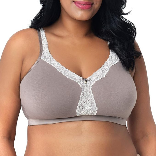 Curvy Couture Women's Cotton Luxe Unlined Wire-Free Bra, Mauve Gray, 44D