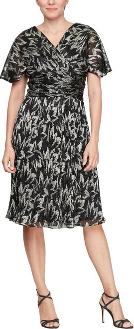 S.L. Fashions Women's V-Neck Midi Cocktail Dress, Wedding Guest Gown, Black/Gold, 14