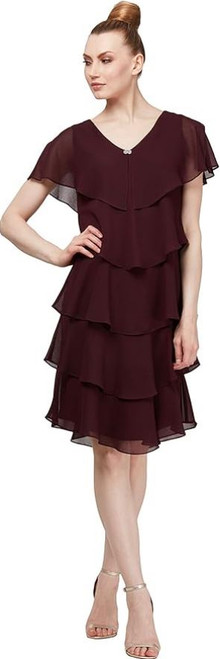 S.L. Fashions Women's Jewel Halter Neckline Cocktail, Fig, 12P