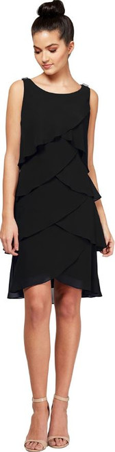 S.L. Fashions Women's Sleeveless Chiffon Tiered Cocktail Dress, Wedding Guest, Black, 4P