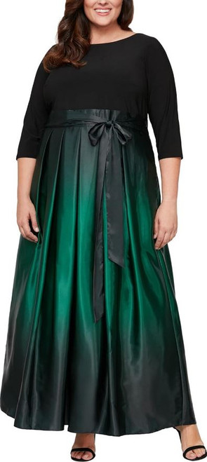 S.L. Fashions Women's Sleeveless Long Satin Party Dress Pockets, Black & Green, 14W