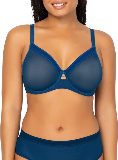 Curvy Couture Women’s Sexy Sheer Mesh Plus Size Full Coverage Bra, Blue Saphire, 38G