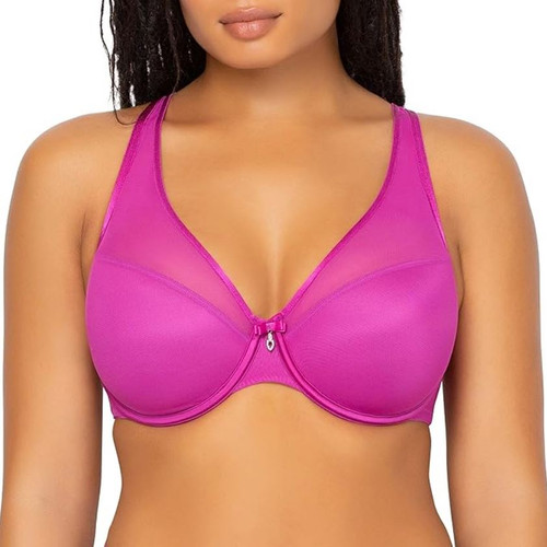 Curvy Couture Women's Sheer Mesh Plunge T-Shirt Bra, Plumeria, 46G