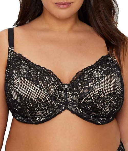 Curvy Couture Women’s Beautiful Bliss Lace Unlined Bra, Black, 38G