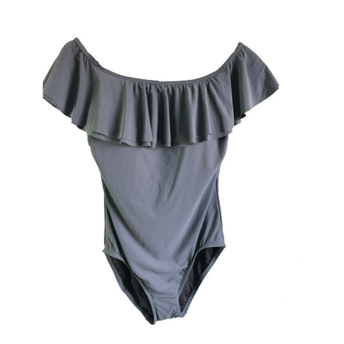 Michael Kors Ruffle Top One Piece Swimsuit, Gunmetal, 8