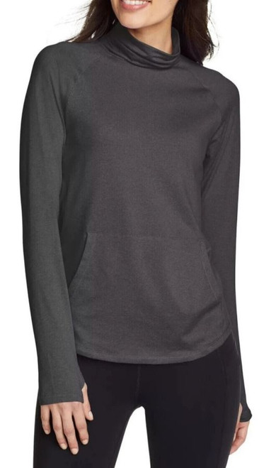 Eddie Bauer Women's Active Funnel Neck Long Sleeve Top, Charcoal, Small