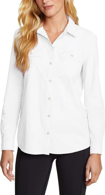 Eddie Bauer Women's Lightweight Long Sleeve Ripstop Mountain Shirt, White, Small