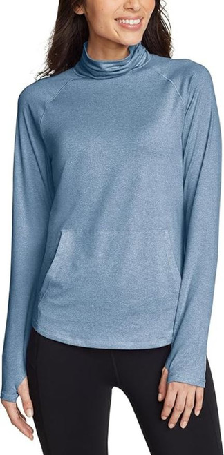 Eddie Bauer Women's Active Funnel Neck Long Sleeve Top, Blue, Small