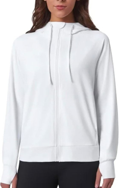 Mondetta Women's Moisture Wicking Lightweight Full Zip Hoodie Jacket, White, Small