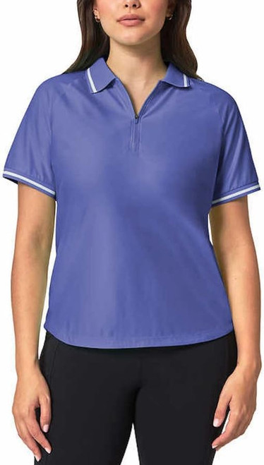 Mondetta Women's Active 1/4-Zip Short Sleeve Mesh Polo Shirt, Blue, Medium